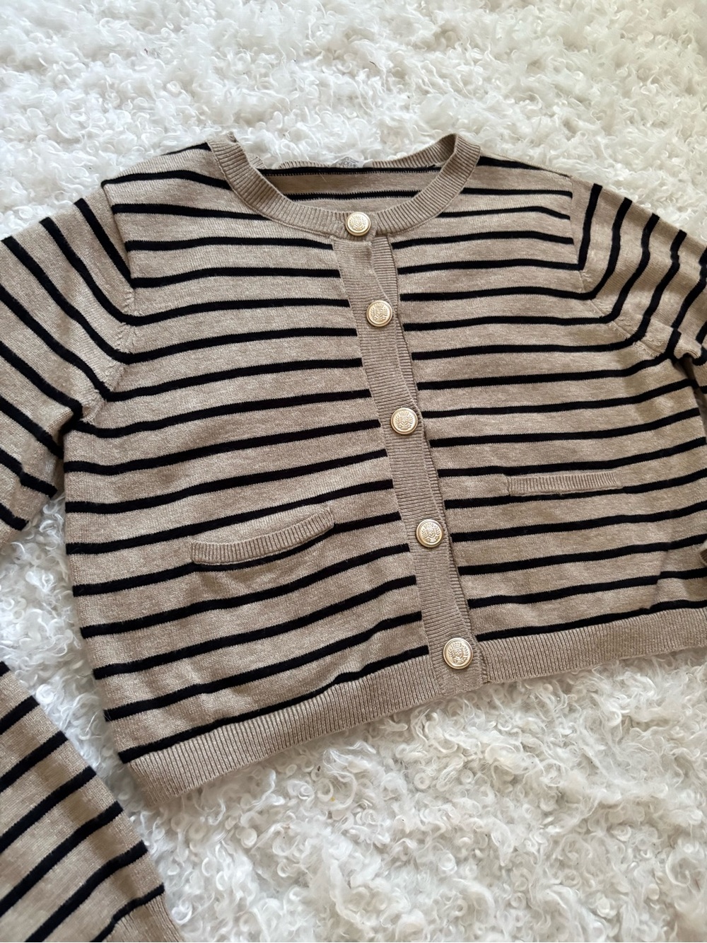 Striped Cropped Cardigan with Gold Buttons